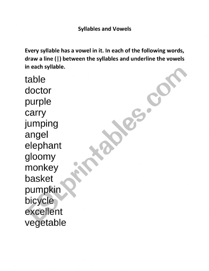 Syllables worksheet