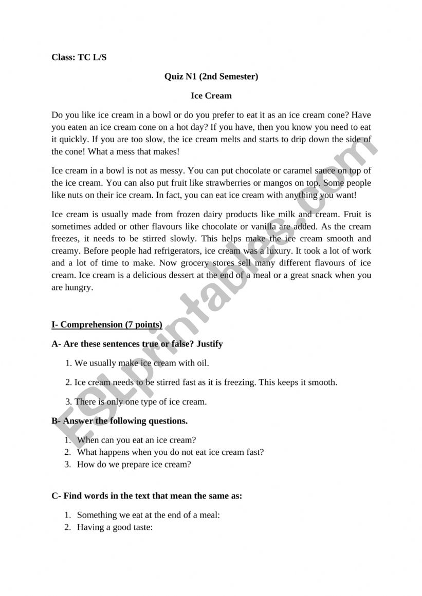 ice cream worksheet