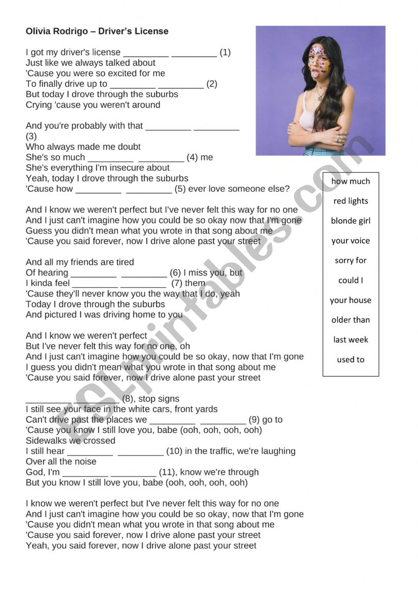 Olivia Rodrigo worksheet