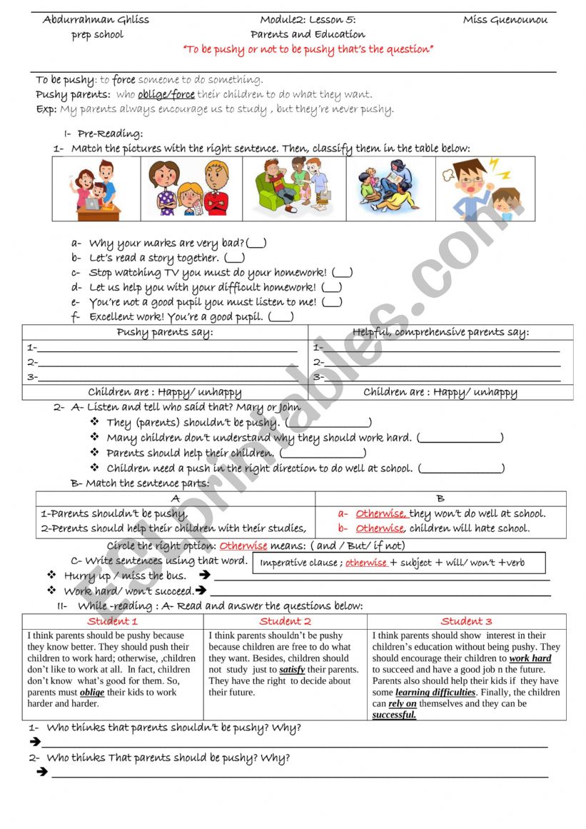 Parents and Education (8th form Tunisian program)