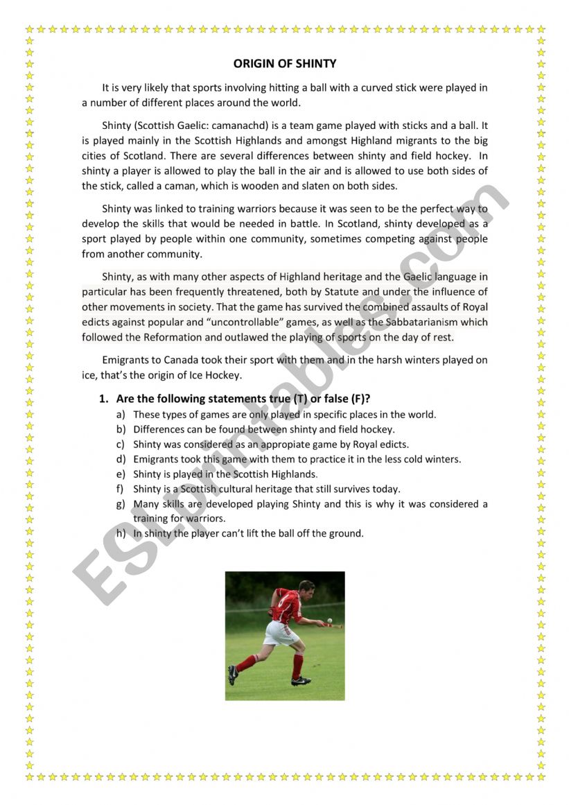 ORIGIN OF SHINTY worksheet