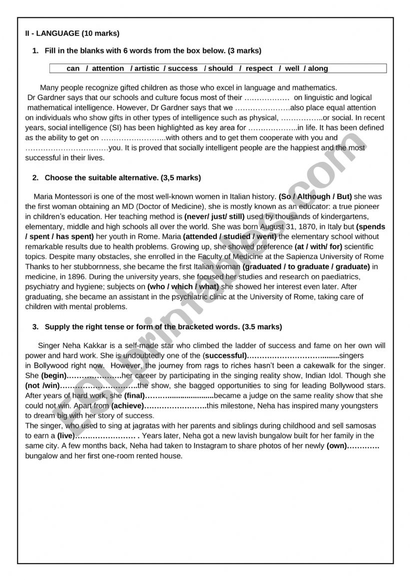 end term test 1 first form worksheet