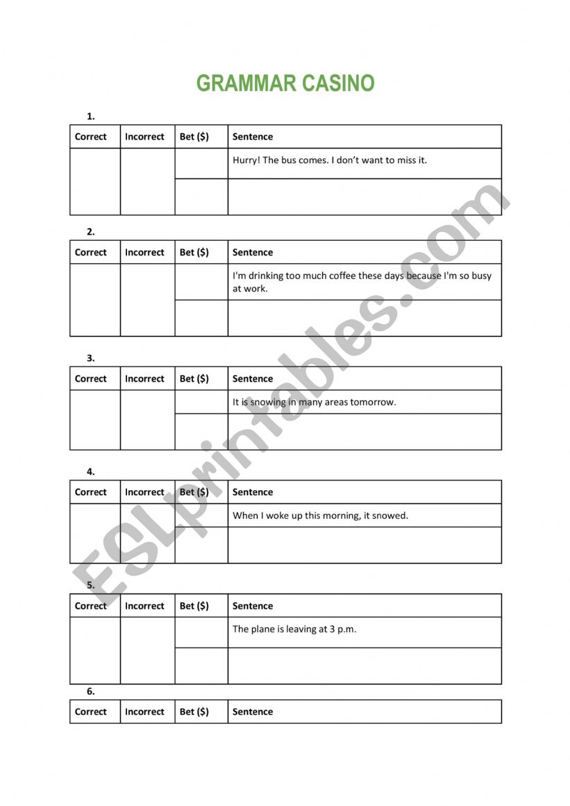 Grammar auction worksheet