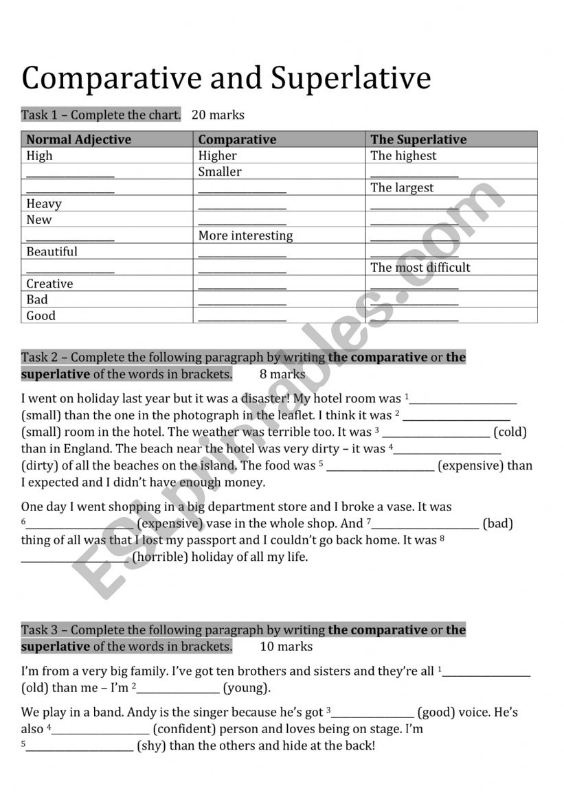 Comparative and Superlative Practice (Age 11-12)