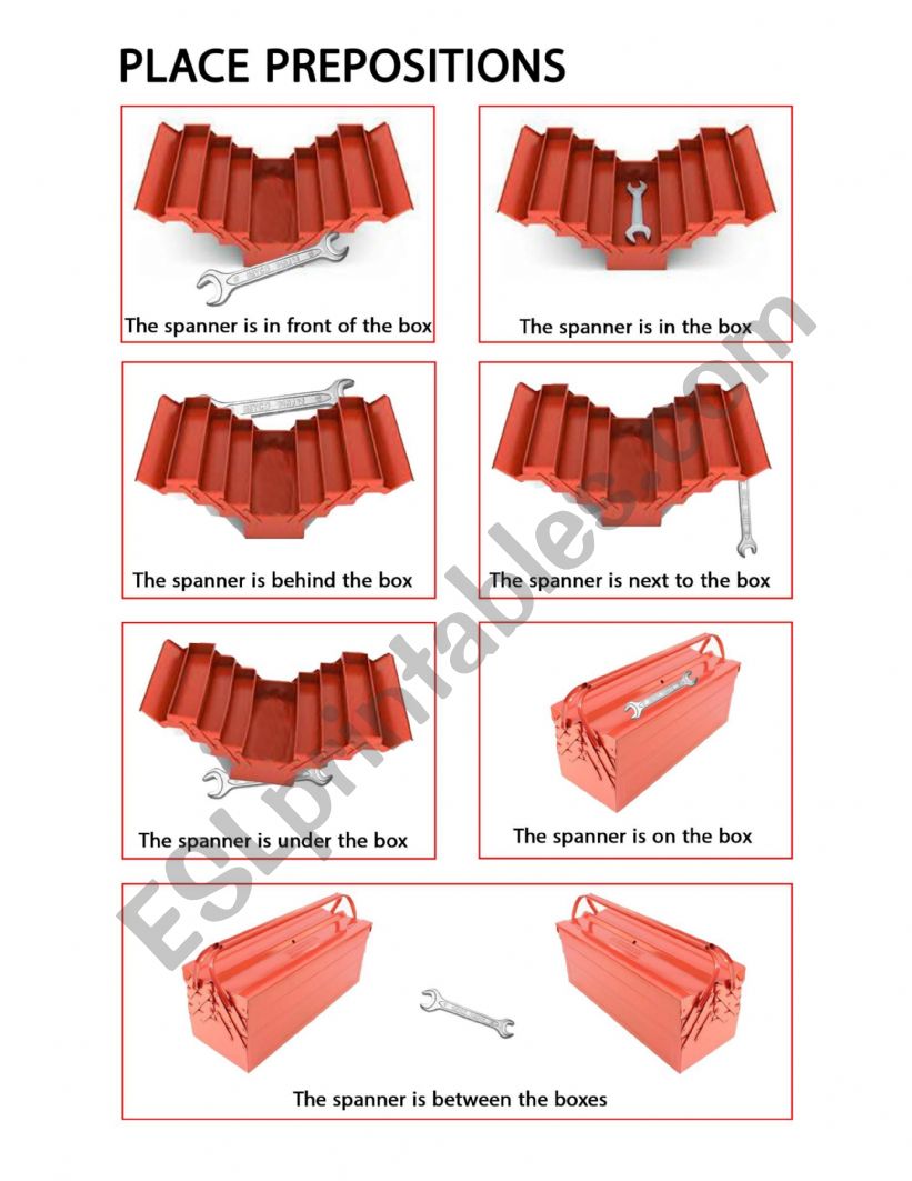 place prepositions - toolbox  worksheet