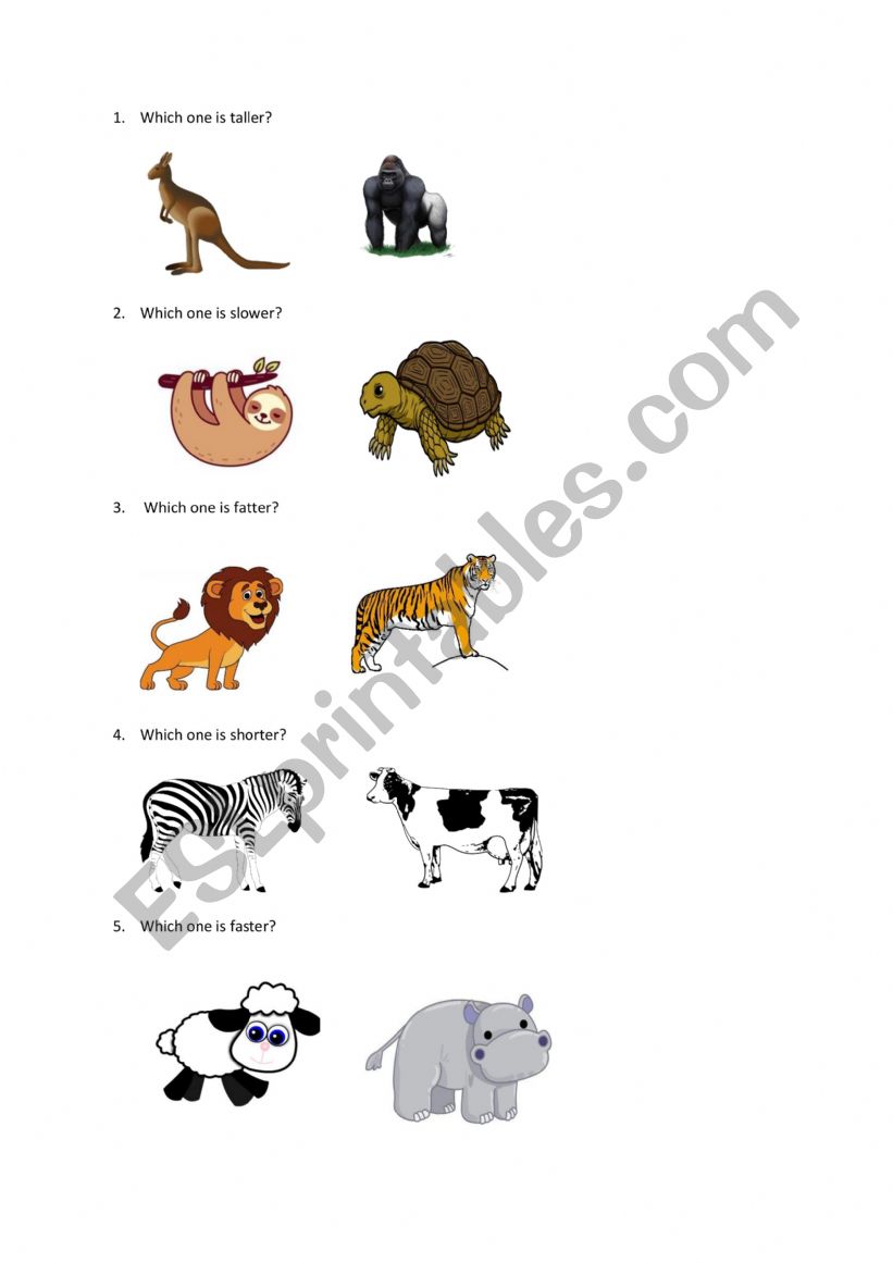 adjectives - comparatives - animals