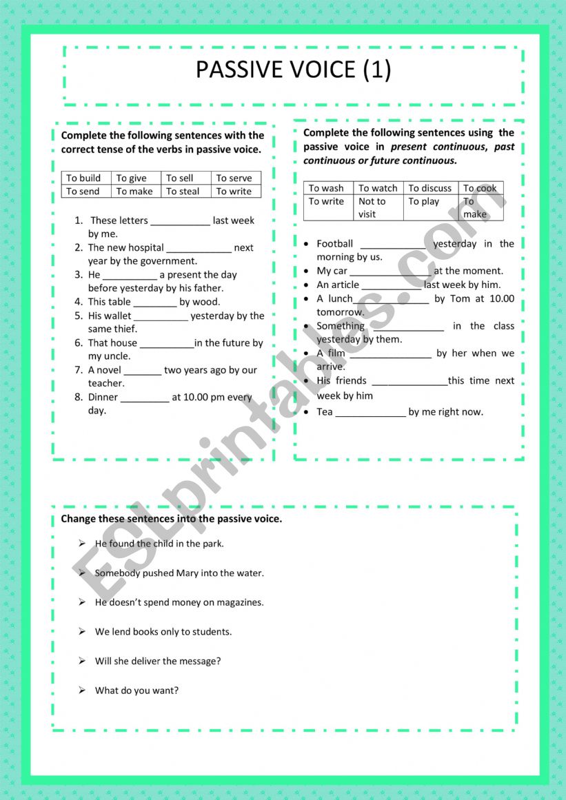 PASSIVE VOICE (1) worksheet