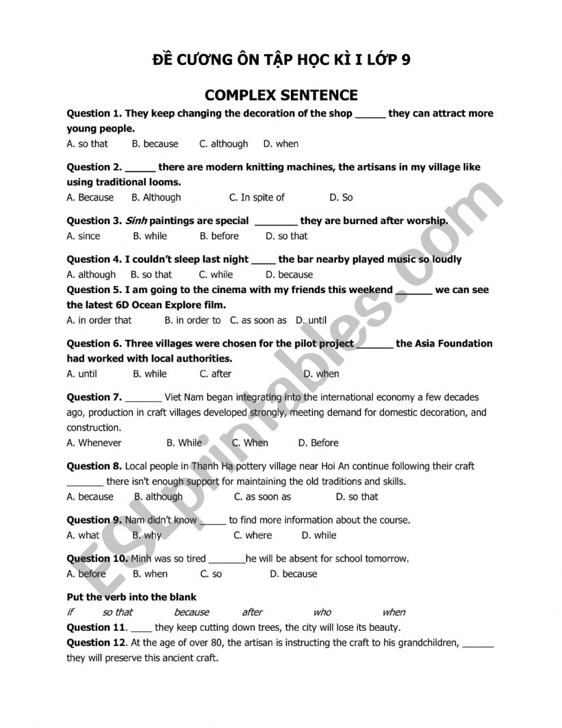 review grade 9 worksheet