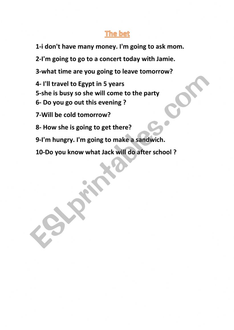 the future tense  worksheet