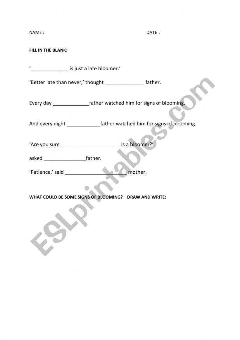 Leo the late Bloomer worksheet