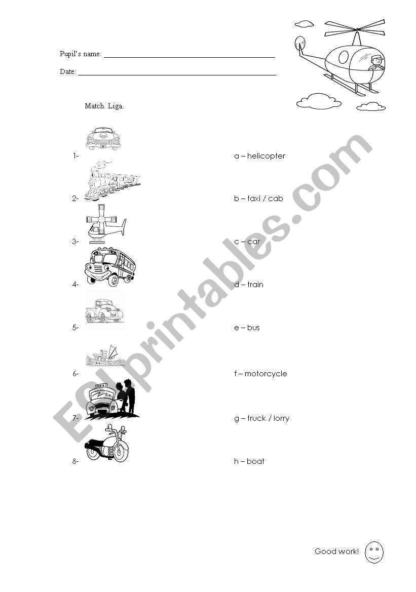 transports worksheet