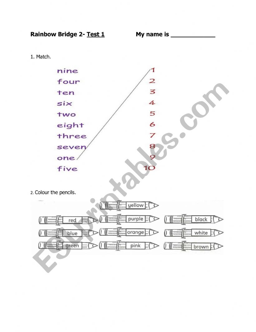 Raibow Bridge 2 worksheet