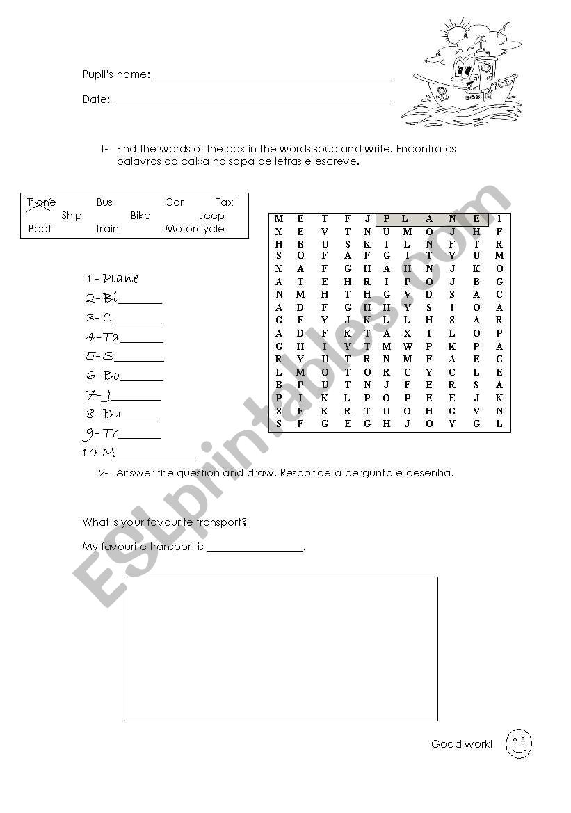 transports worksheet