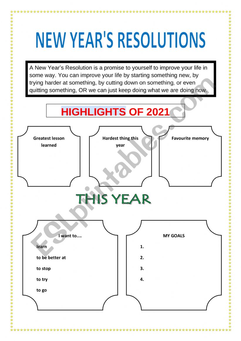 new year�s resolutions worksheet