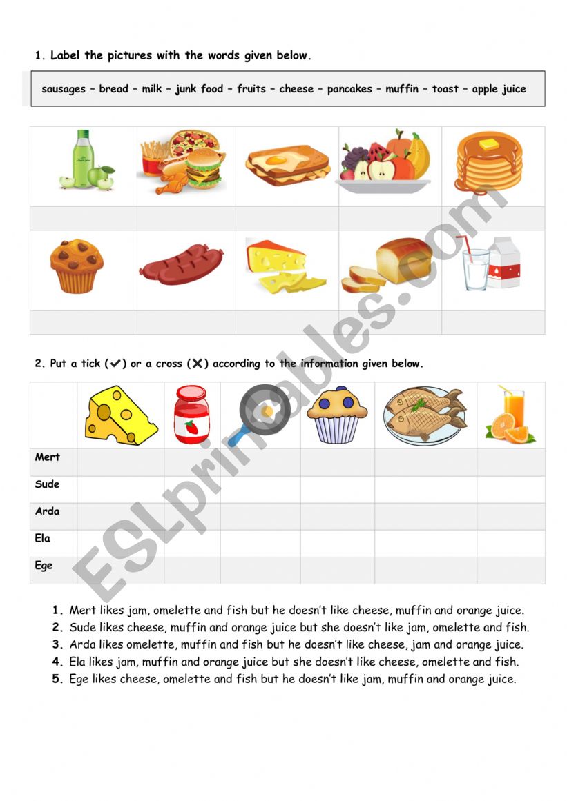 6th graders - Breakfast worksheet
