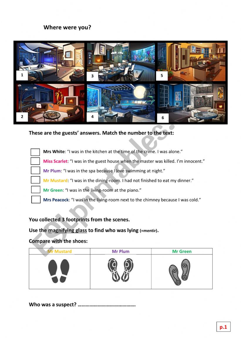 Clue Game 2 worksheet