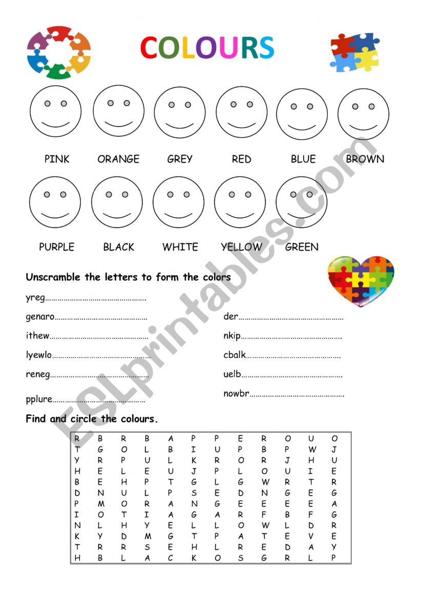 COLOURS WORKSHEET worksheet