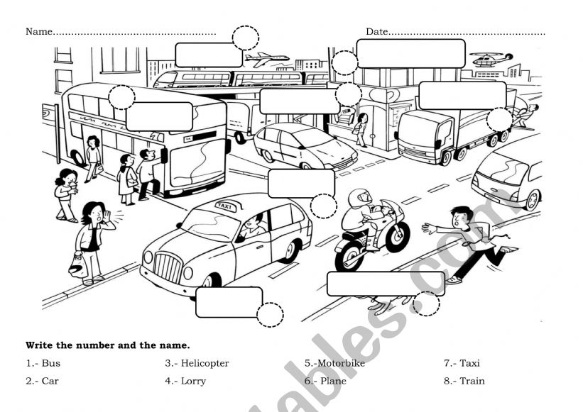 Means of transport worksheet