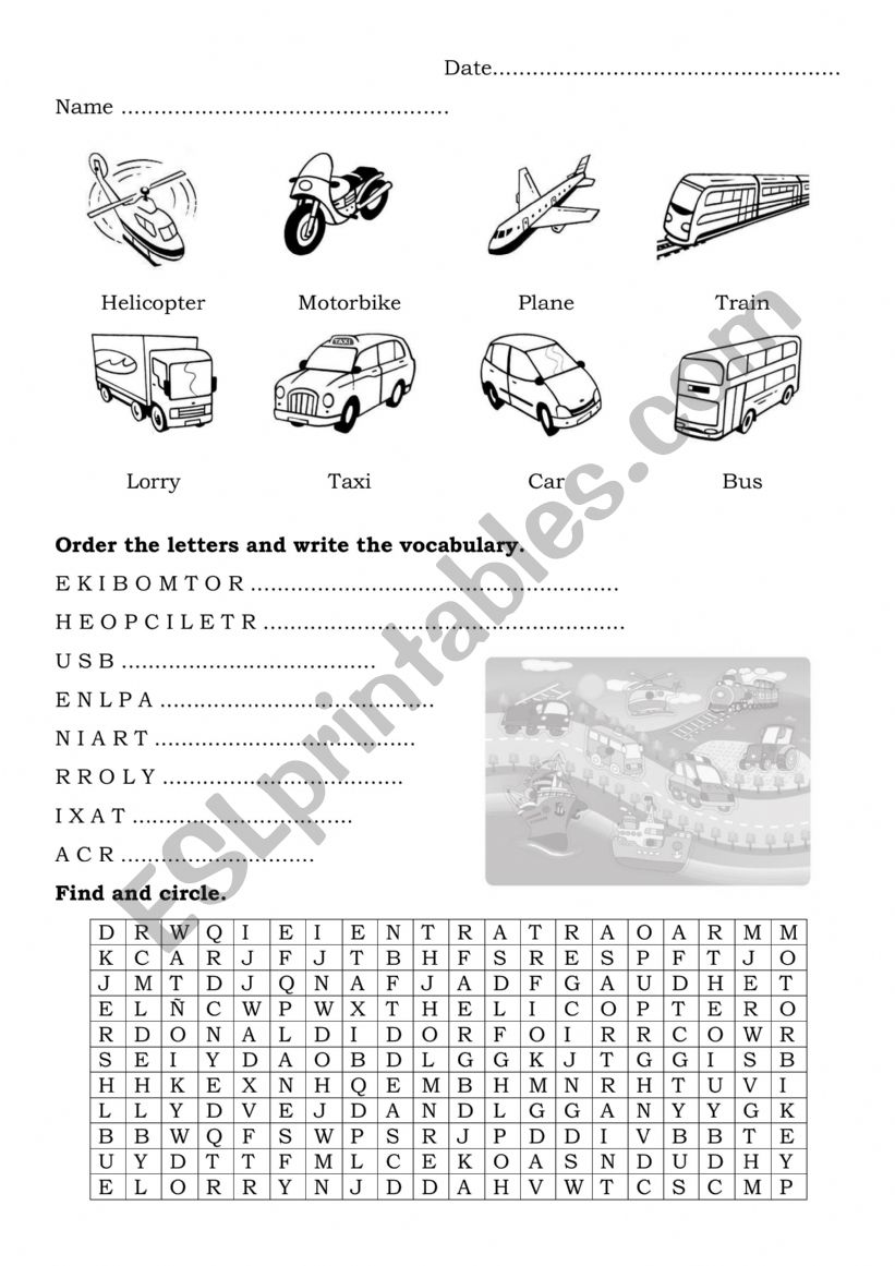 Means of transport worksheet