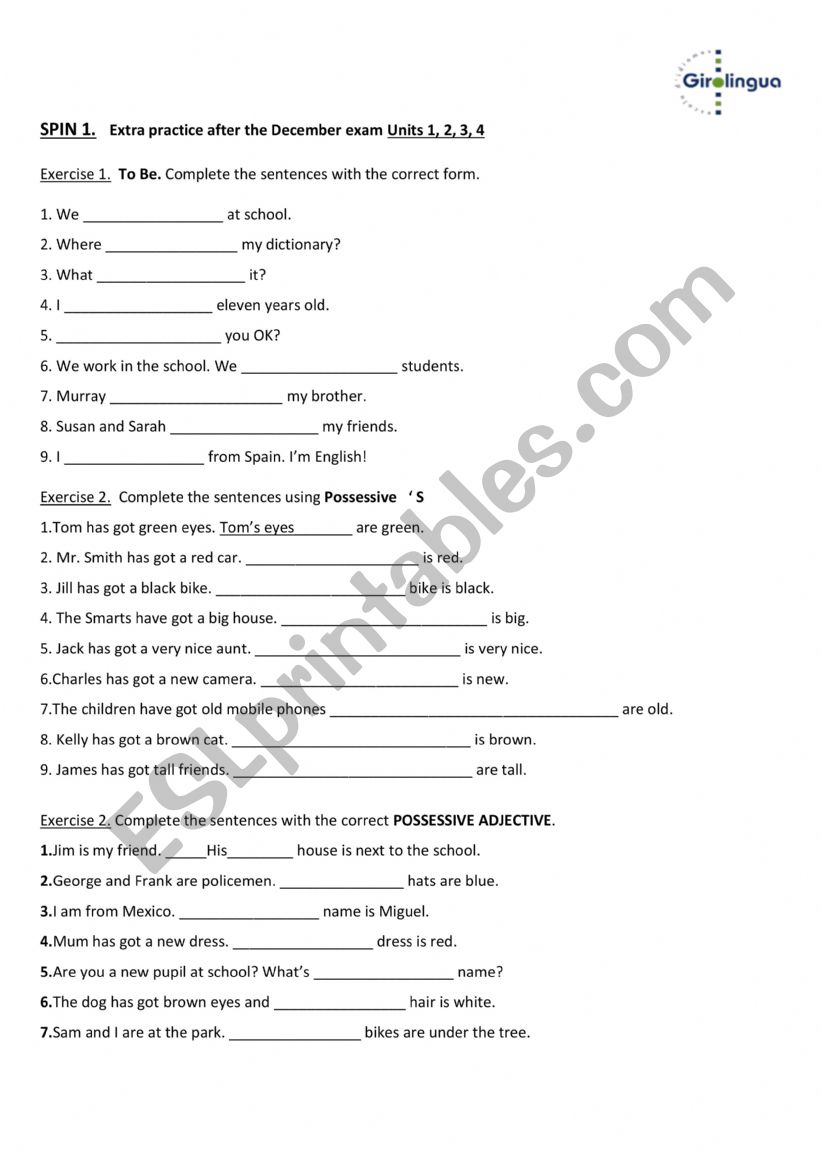 Extra practice after 1st Term exam - Spin 1 / Wonderful World 1