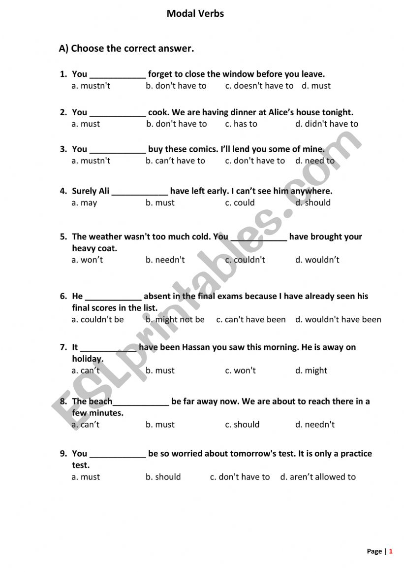 Modal Verbs worksheet