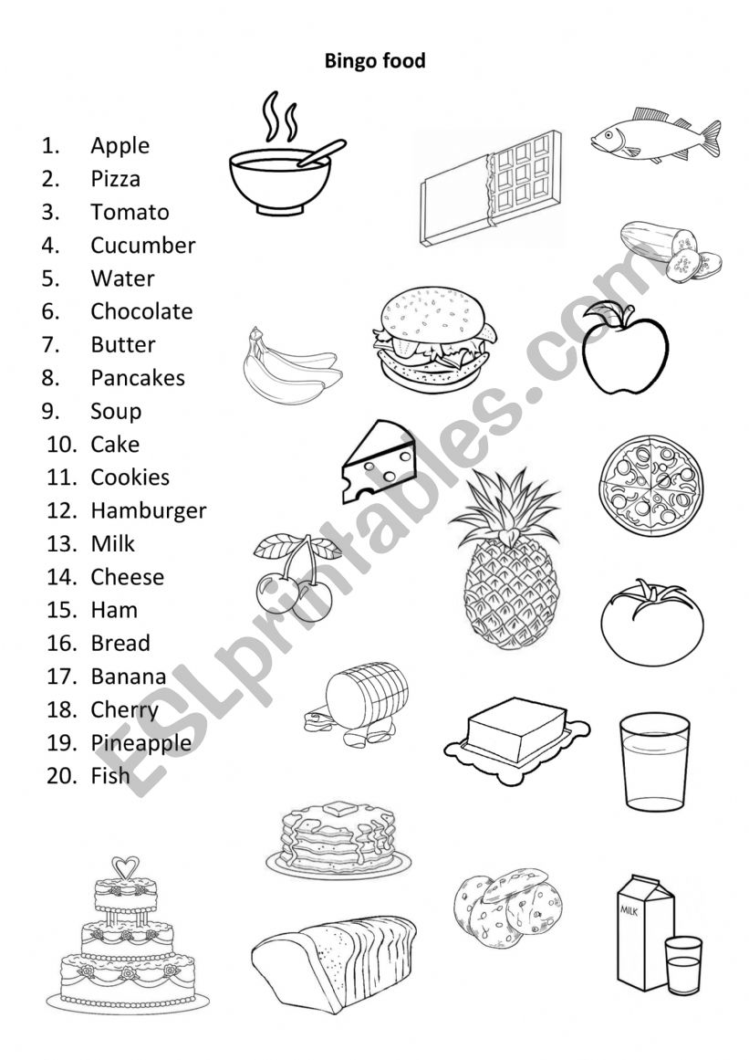 Food bingo worksheet