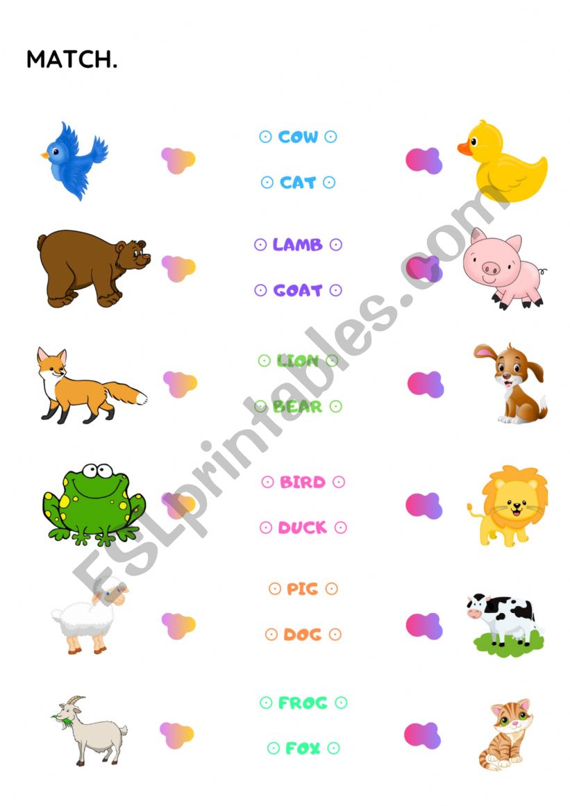 Animals Match worksheet