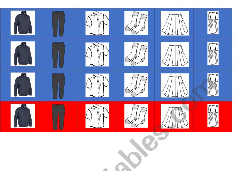 Clothing vocabulary Qwirkle style