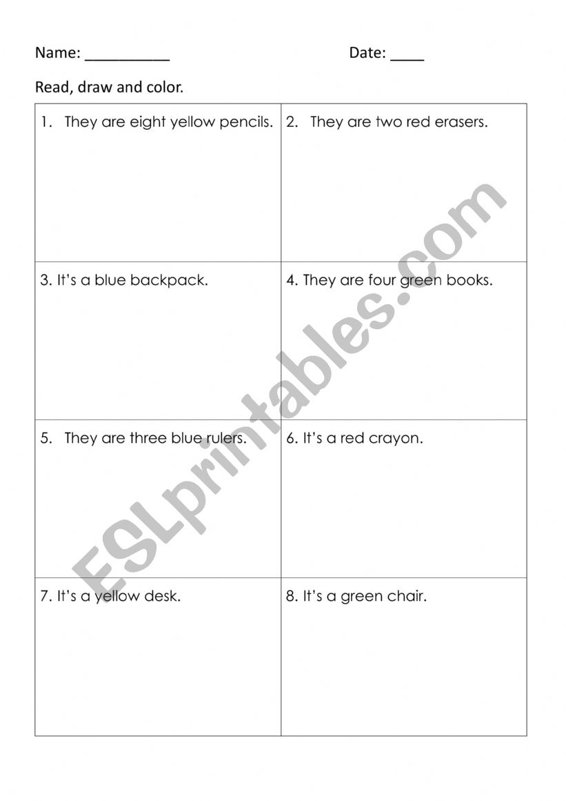 Read, draw and color  worksheet