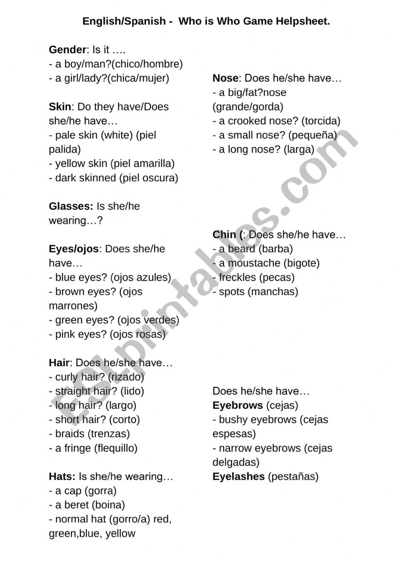 English question worksheet for 