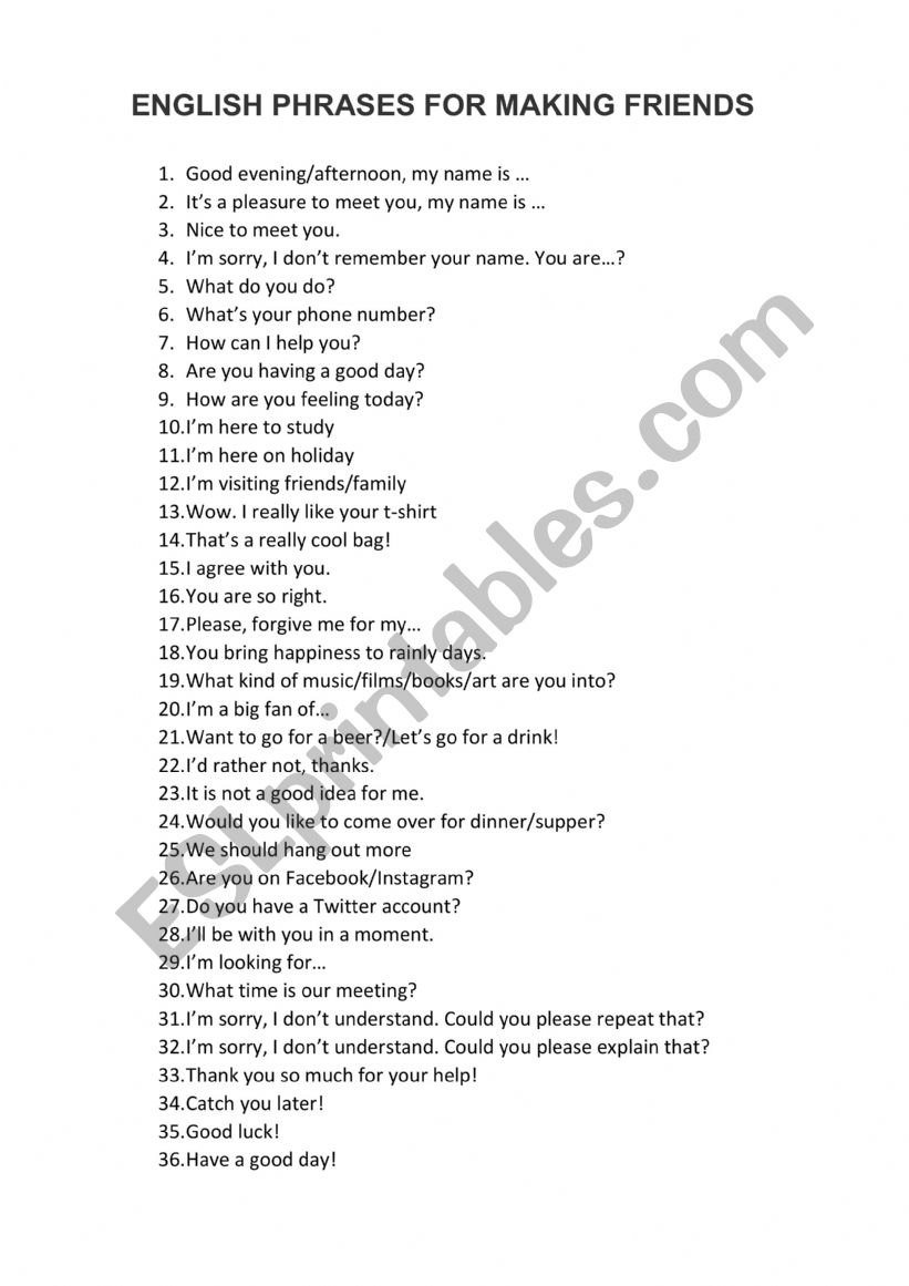Useful phrases worksheet