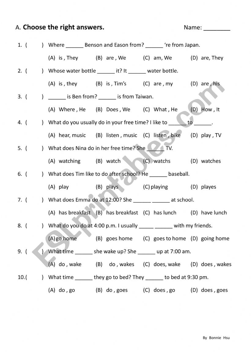 Present simple worksheet