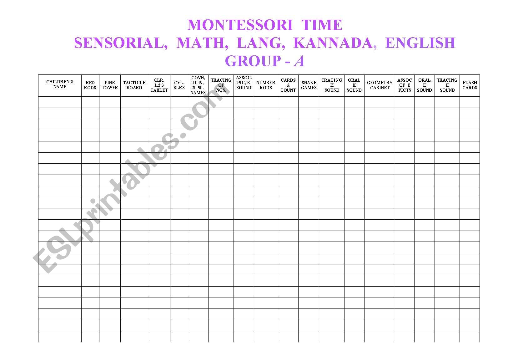 Montessori Time worksheet