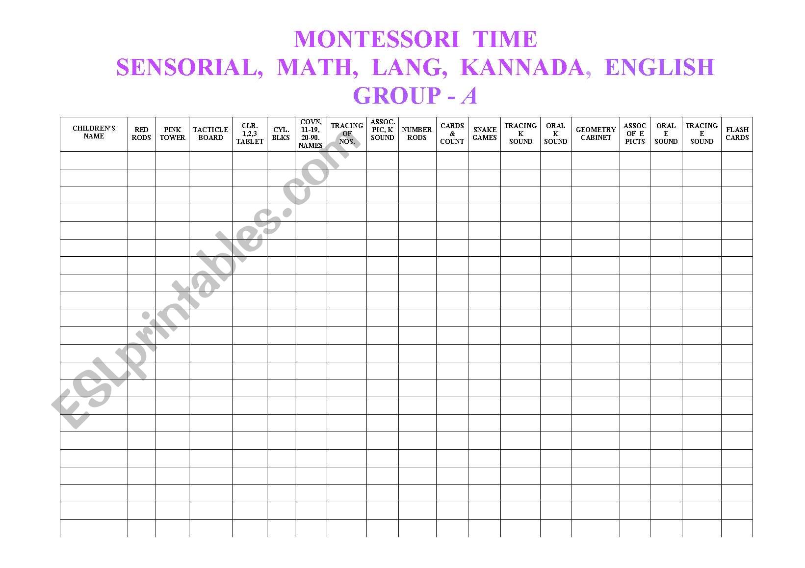 Montessori Time worksheet