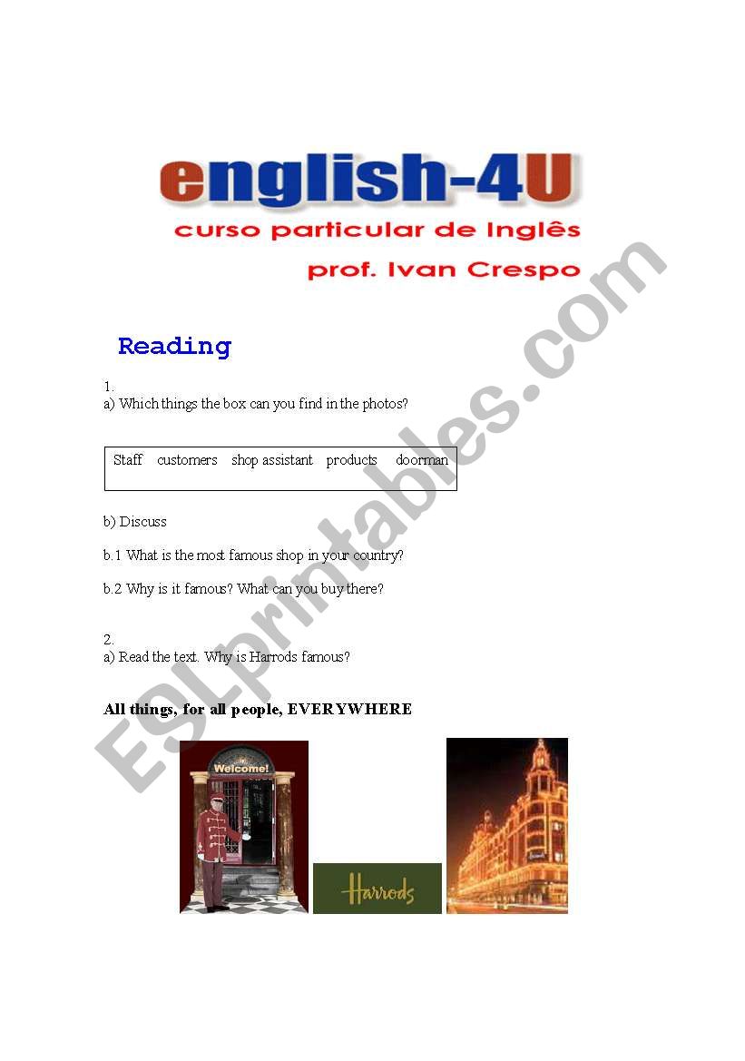 Text for Reading and Speaking worksheet