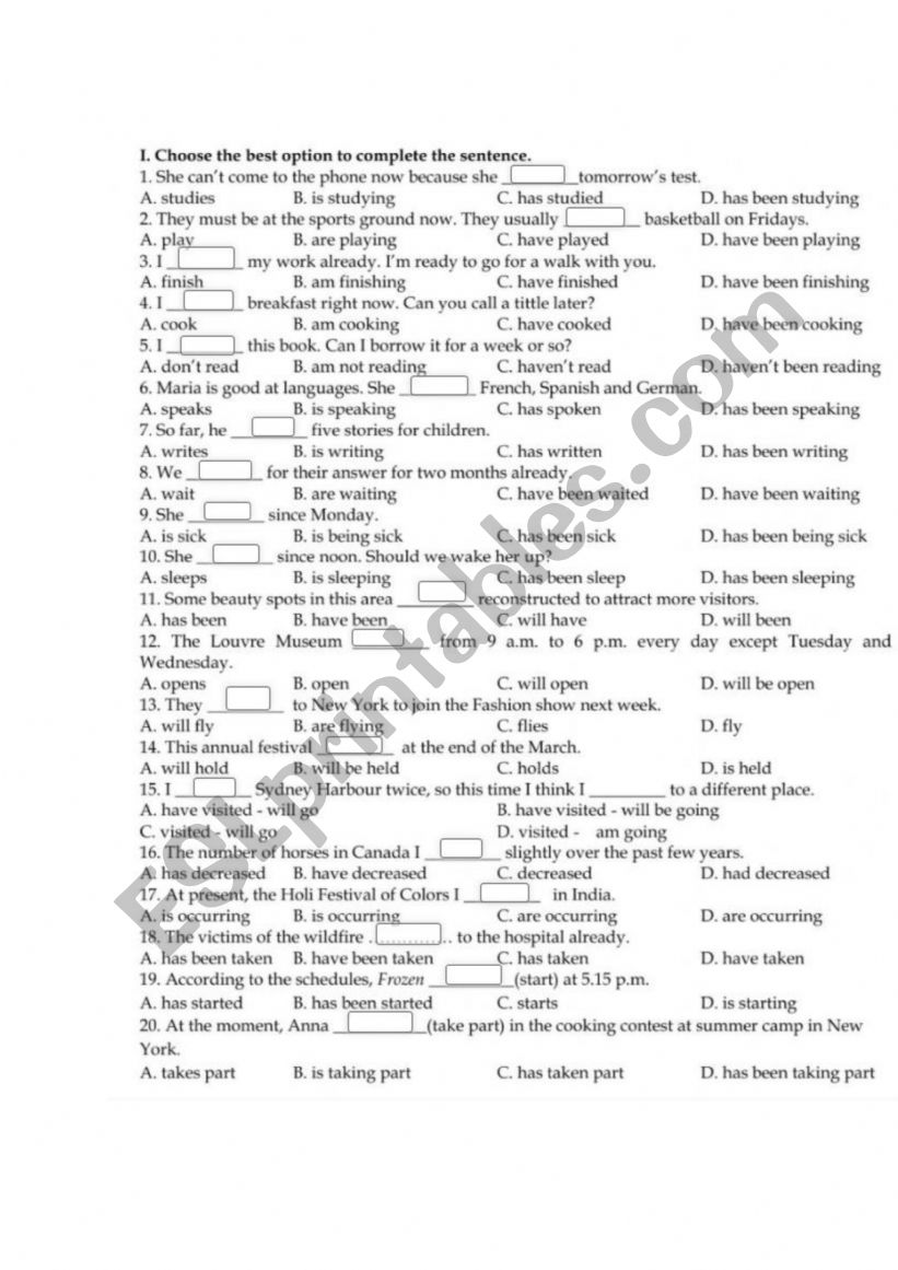 Present tense worksheet