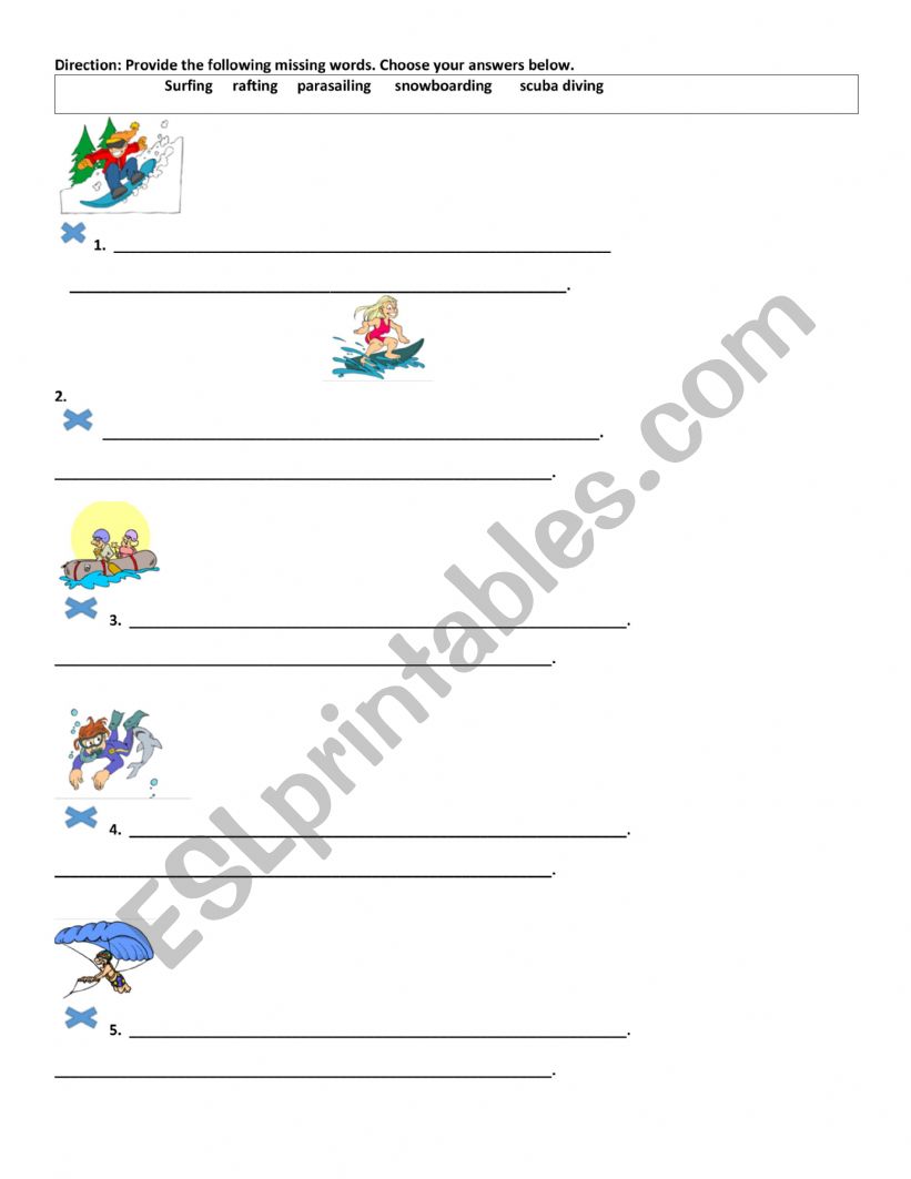 extreme sports worksheet