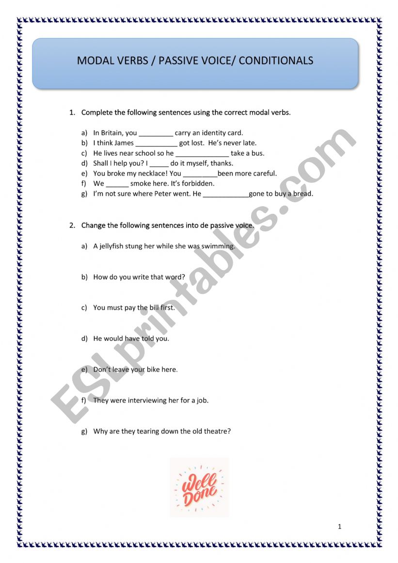 MODAL VERBS PASSIVE VOICE AND CONDITIONALS + KEY