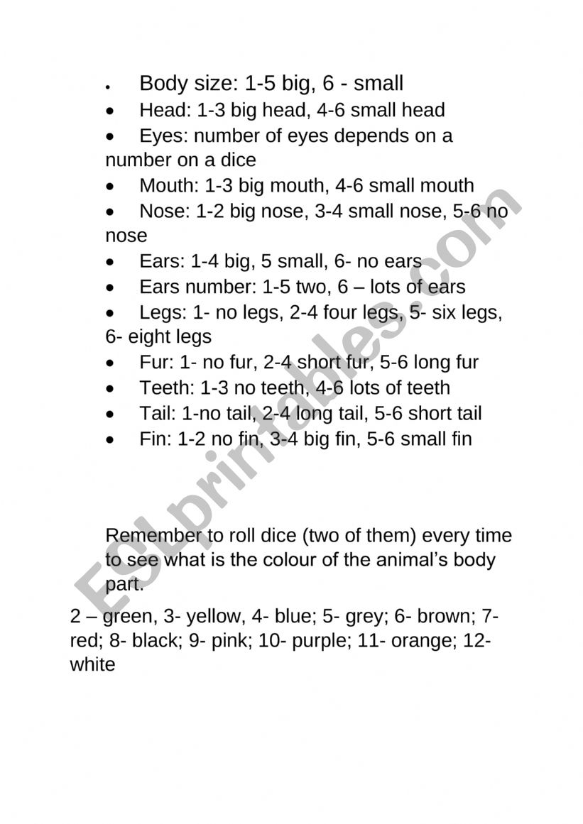 Body parts - random animal dice generator