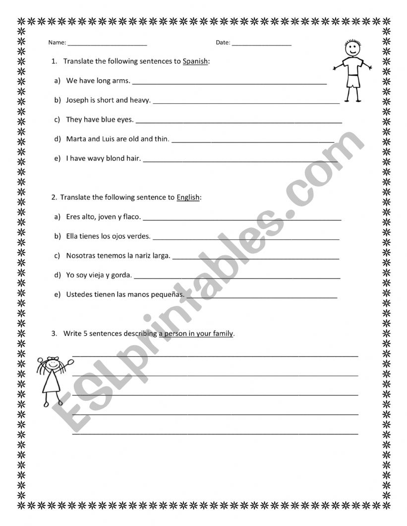 Description Worksheet worksheet