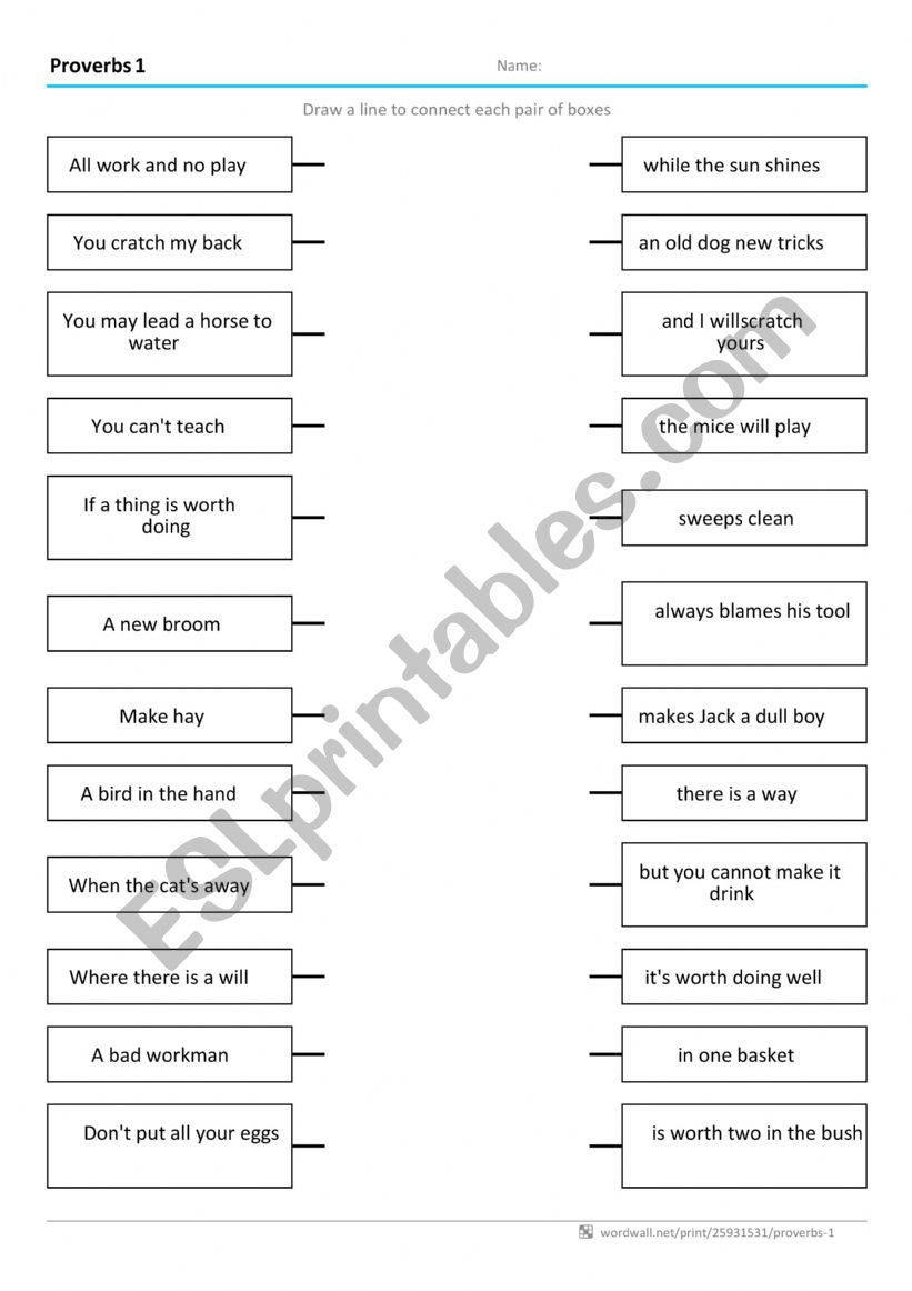 Proverbs cut in half worksheet