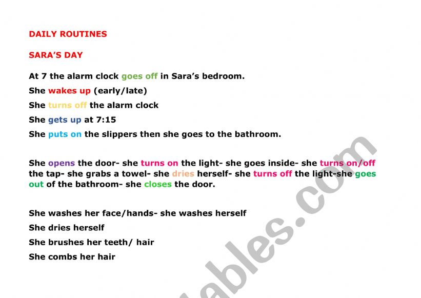 SARA�S DAY worksheet