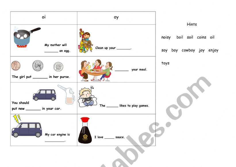 phonics ( oi, oy) worksheet