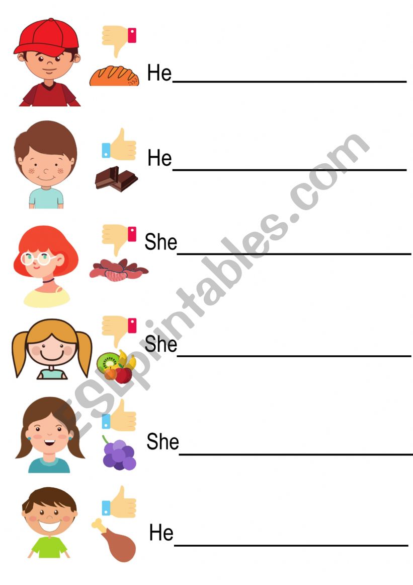 Food  likes and dislikes worksheet