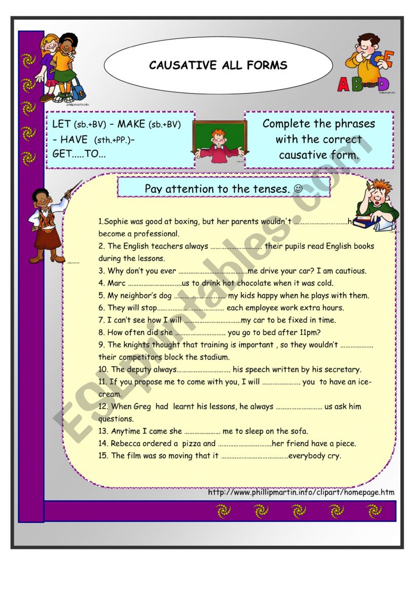 CAUSATIVE ALL FORMS EXERCISE worksheet