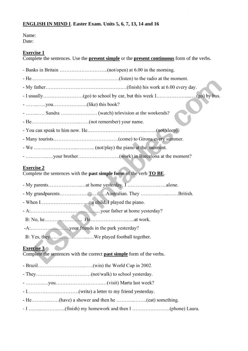 English in Mind 1 - 2nd Term exam