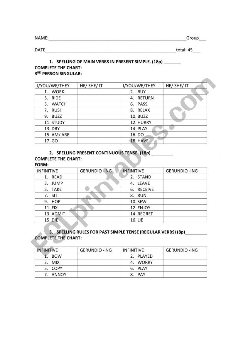 irregular verbs worksheet