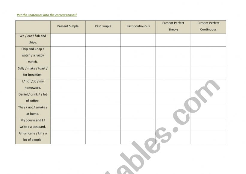 Tenses worksheet