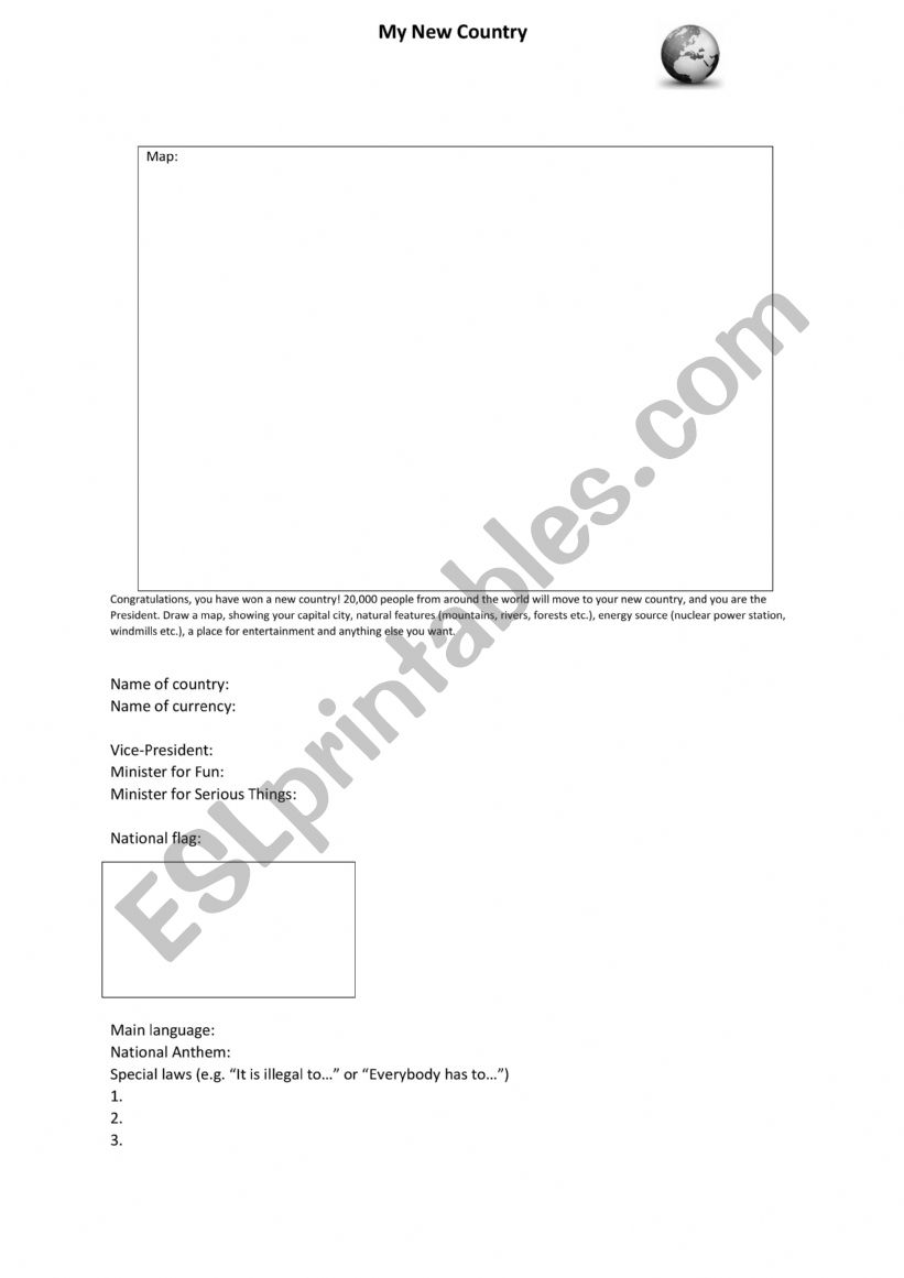 Create your own country worksheet