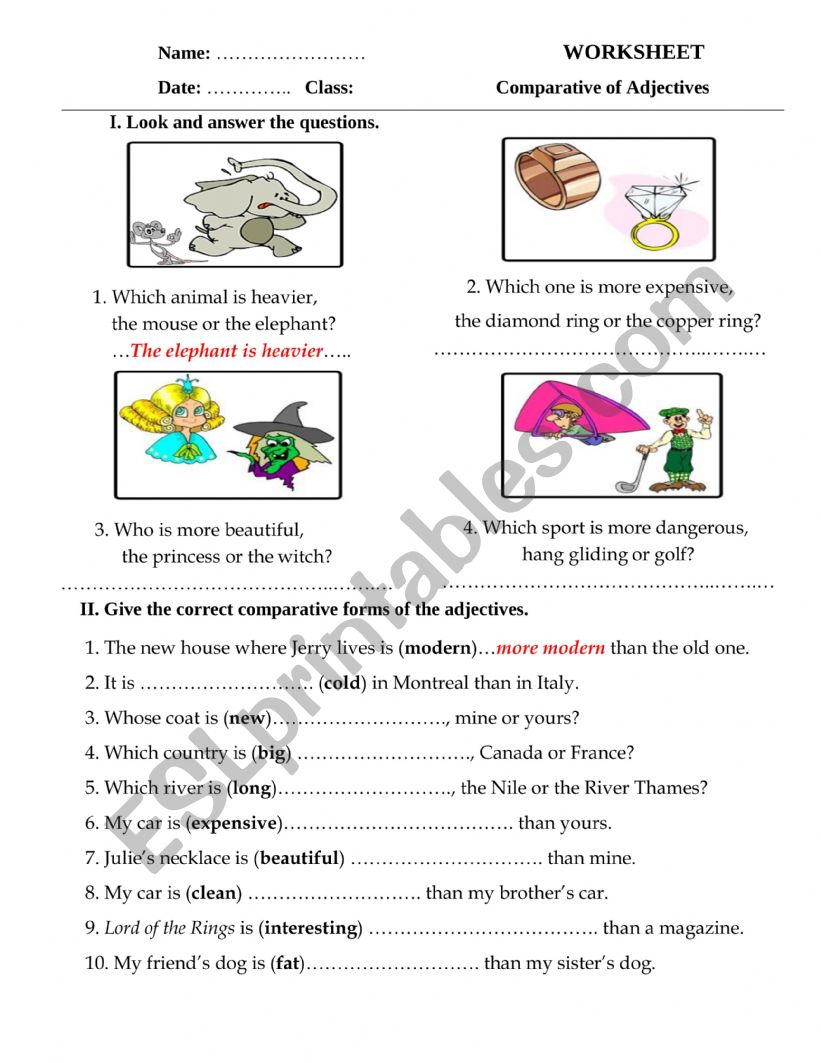Comparative of Adjectives worksheet
